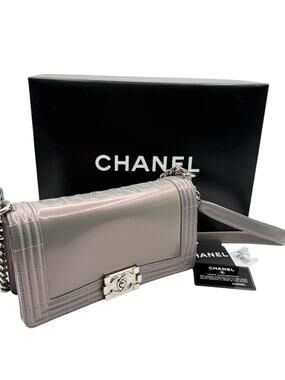 Chanel Lilac Iridescent Patent Calfskin Med Boy Bag Silver Hardware w/Box/Card
